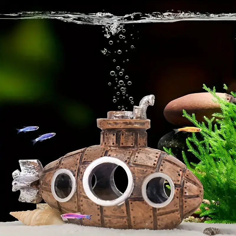 "Submarino y medusas decorativas para acuario