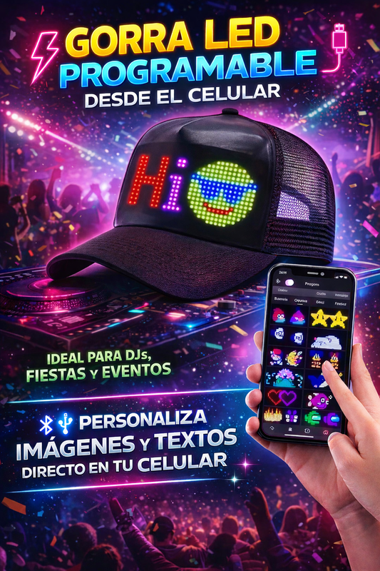 GORRA DJ CON PANTALLA LED PROGRAMABLE