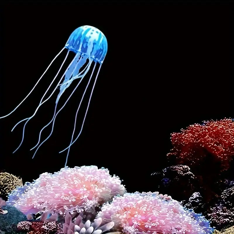 "Submarino y medusas decorativas para acuario